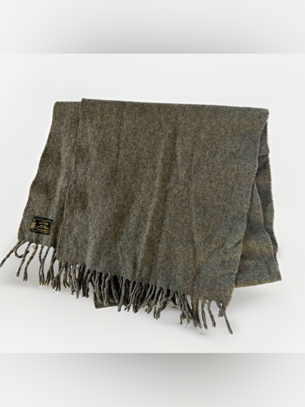 Vintage 100% Cashmere Scarf Gray Fringe Made in Germany Handcraft Inc DEFECTS
